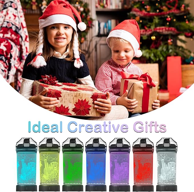 Kids Water Bottle with Train Design 3D Glowing LED Light-Tritan BPA Free,Perfect for Back-to-School Season, Girls, Boys, Kids, Holiday Camping, Picnic Gifts - 14 oz Travel Mug