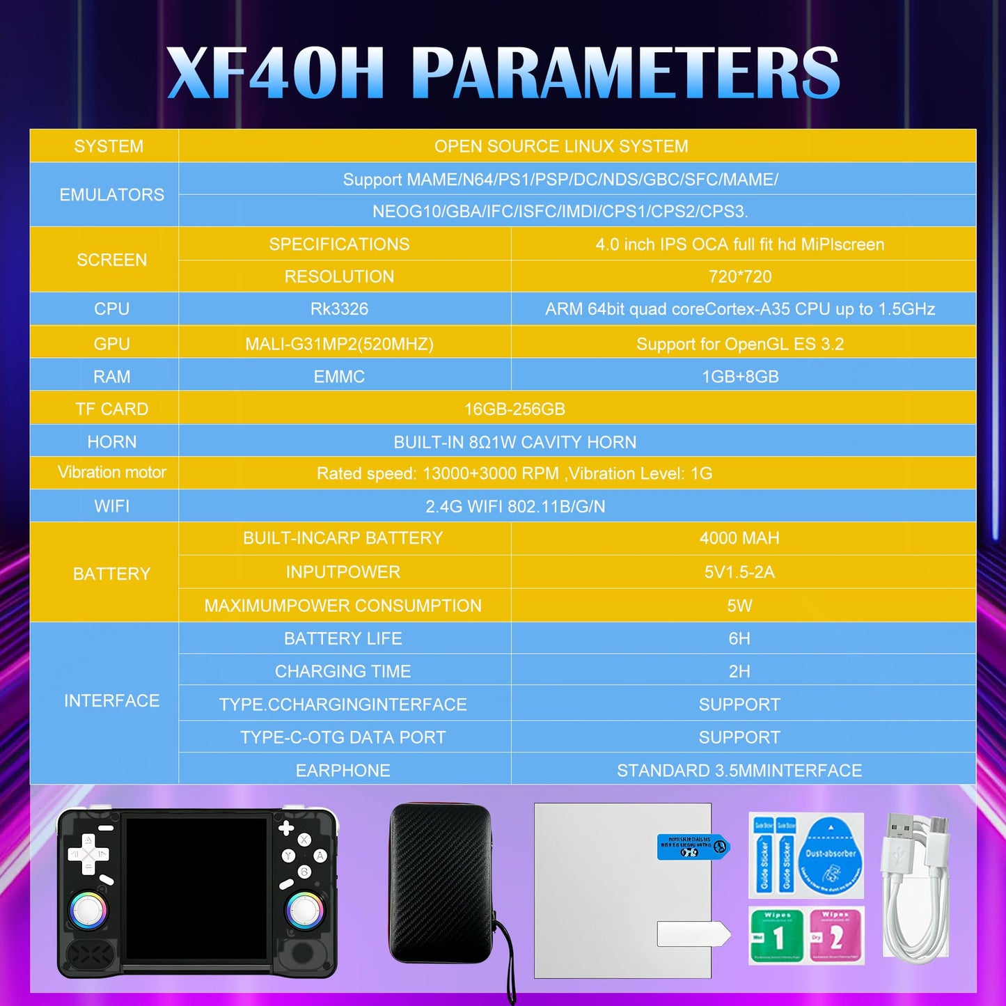 TYHDGHJ Upgrade XF40H Retro Handheld Game Console with 64g Built-in 18000+ Classic Games for Boys and Men - Video Gaming Emulator Console