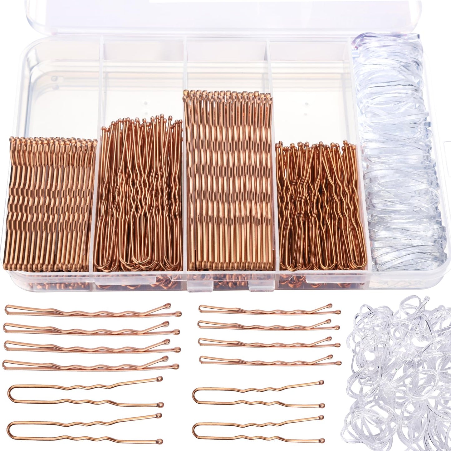 Teenitor 300pcs Bobby Pins Rose Gold Hair, 100 Bobby Pins 100 Hair Pins for Women 100 Hair Bands Kit, Hair Pins for Buns 2  2.36