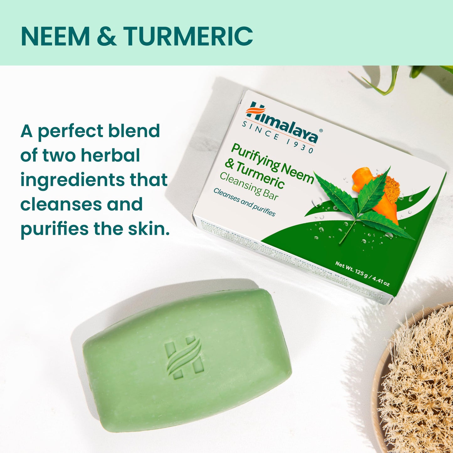 Himalaya Purifying Neem & Turmeric Cleansing Bar for Clean and Healthy Looking Skin, Free from Parabens, SLS and Phthalates, Glu