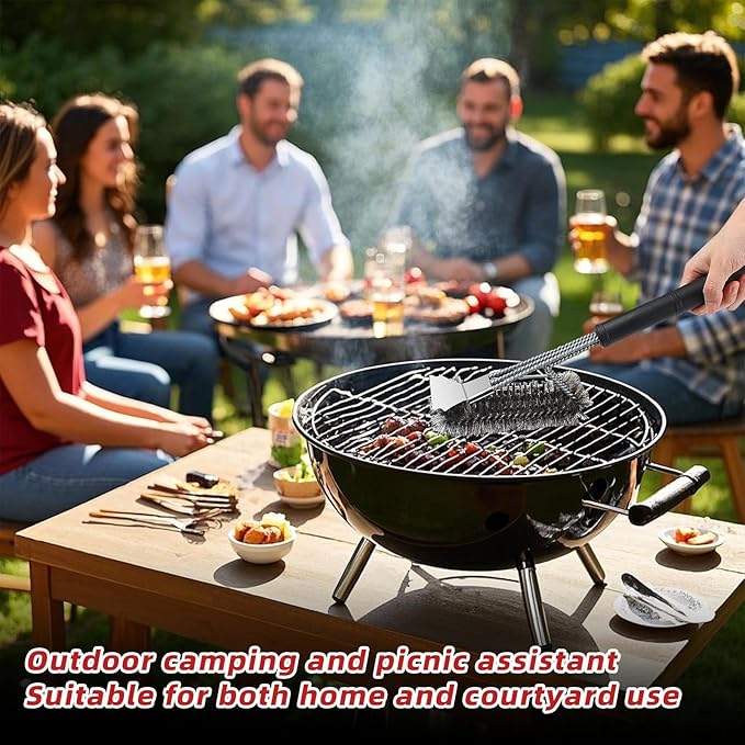 Grill Brush and Grill Brush for Outdoor Grill ，Scraper Extra Strong BBQ Cleaner Accessories Safe Wire Bristles Barbecue Triple Scrubbers Cleaning Brush for Gas/Charcoal Grilling Grates Wizard Tool