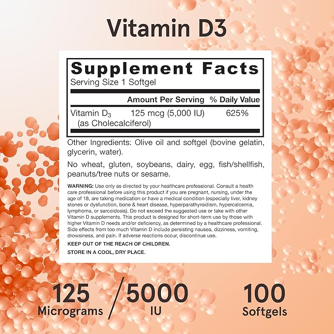 Jarrow Formulas Vitamin D3 125 mcg (5000 IU) - 100 Servs (Softgels) - Bone Health, Immune Support & Calcium Metabolism Support-Vitamin D Supp-D3 Vitamins -5000 IU Vitamin D - Gluten Free (Pack of 12)
