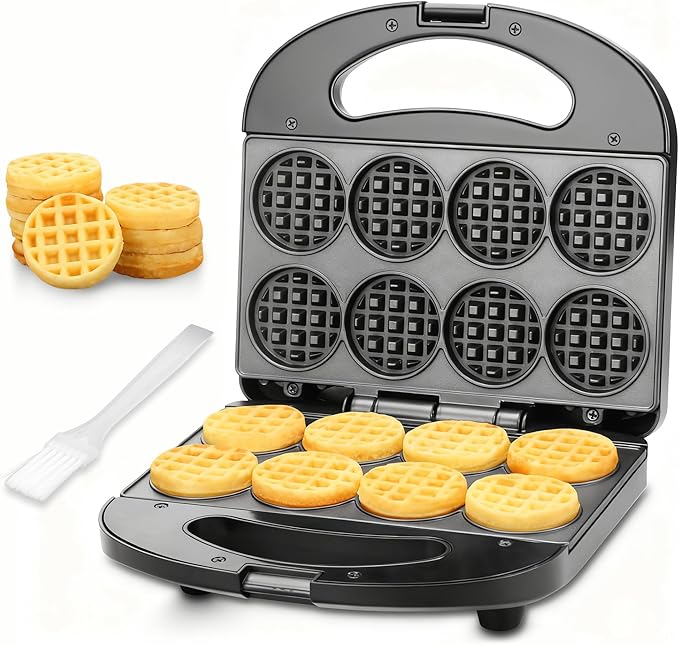 Mini Waffle Maker, Mini Waffle Iron, Waflera Electrica, Small Waffle Maker for Kids, Baby wafflera, Makes 8×2" Tiny Waffle Bites, Non-stick Surface, Ideal for Breakfast, Dessert and Snacks