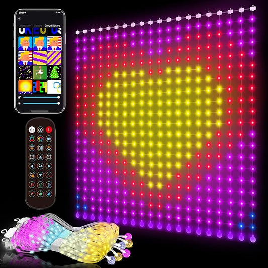 Weecrestar Smart Curtain Lights - 6.56 x 6.56ft American Flag Lights Outdoor App Controlled with Color Changing Optimum LE...