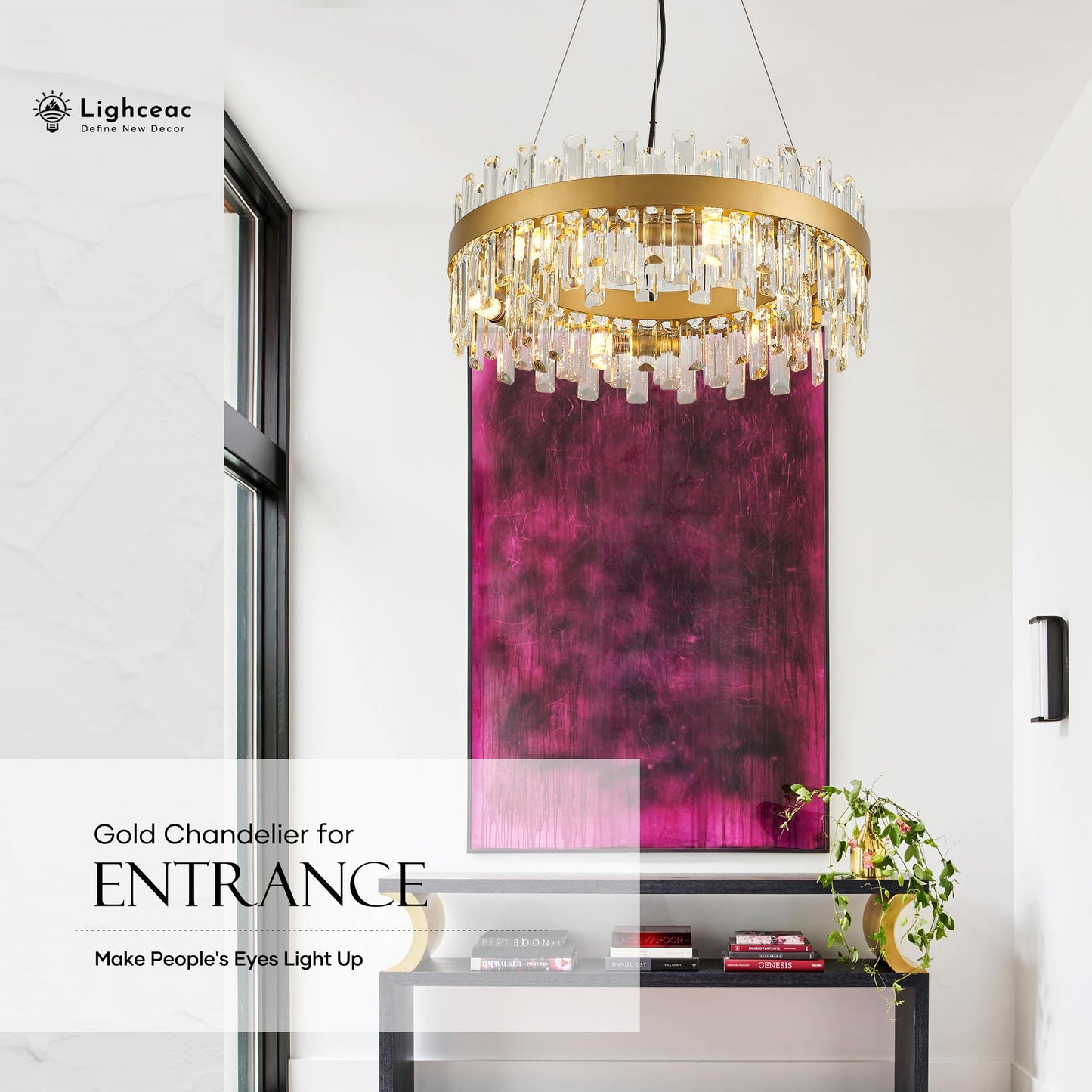 Lighceac 21.7 Gold Modern Crystal Chandelier Light Fixtures stylish 2 Rings Crystal Chandeliers For Dining Room 12-Light Round Hanging Pendant Lighting For Living Room Kitchen Island Entryway Bedroom