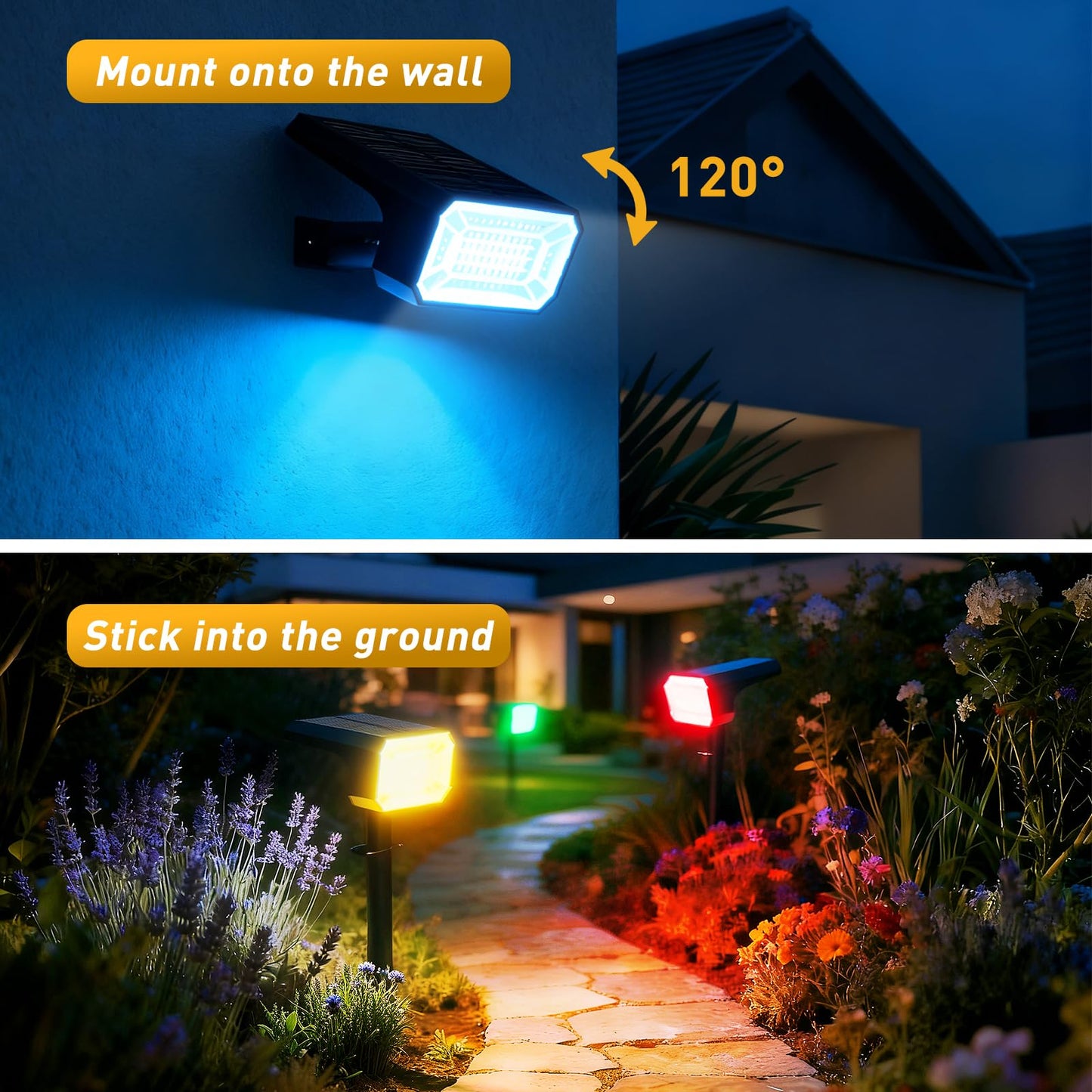 NACINIC Solar Color Changing Spot Lights Outdoor Waterproof IP65, [8 Pack/32 LED/7 Modes] 2-in-1 Landscape Spotlights, Auto On/Off High Lumens Solar Spot Lights for Outside Yard Garden Pathway Walkway