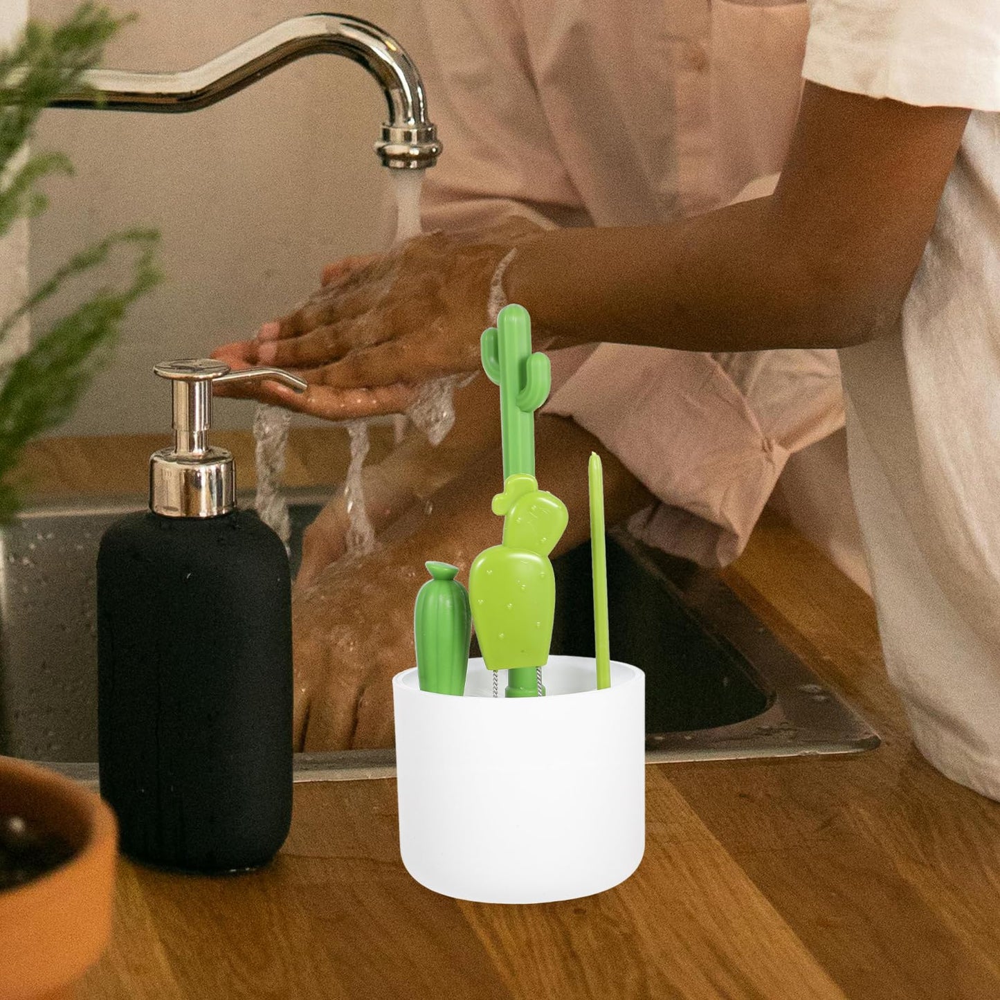 NOLITOY Cacti Bottle Brush, Cleaning Replacement Set Includes Bottle Cleaner Straw Brushes Nipple Detail Brush for Newborn Essentials