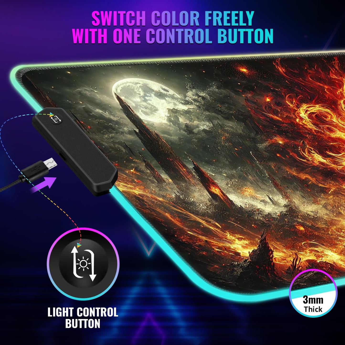 Nexus Elite Gaming Mouse Pad - Desk Mat Gaming Mouse Pad , Medium Extra Large Extended Big Long Huge XL XXL and XXXL RGB LED Light Mousepad For a Computer , PC Mats Mousepads Hellfire Crusader