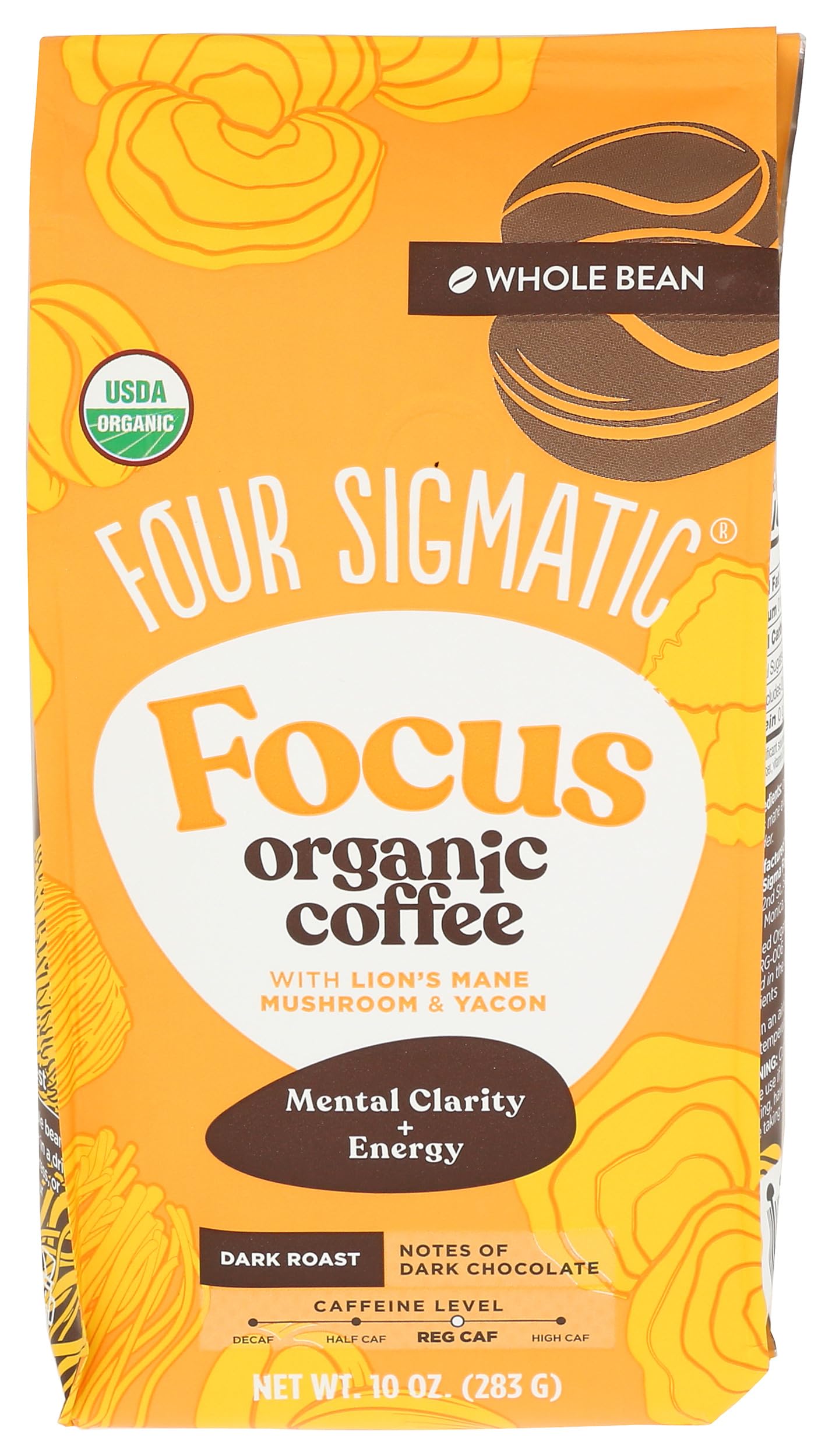 FOUR SIGMATIC Organic Lions Mane Whole Bean Coffee  10 OZ