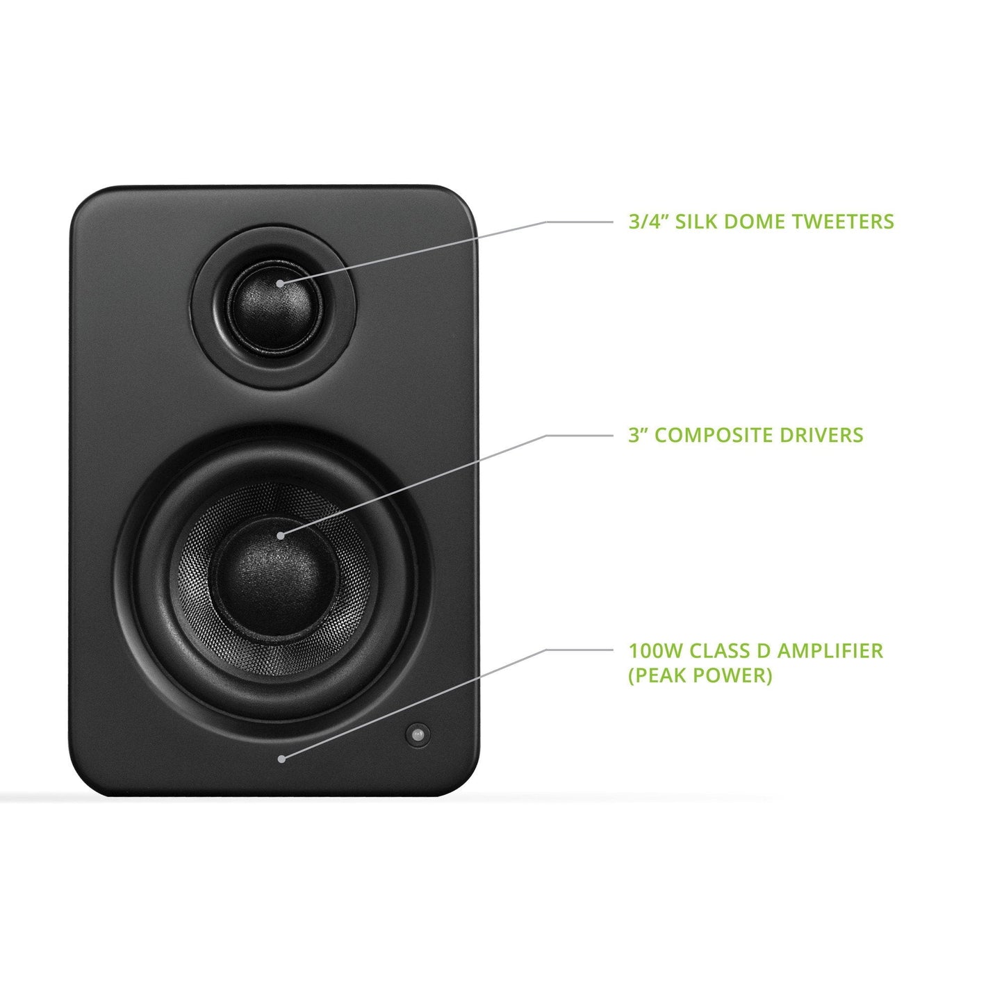 Kanto Yu2 Pc Gaming Desktop Speakers | 3 Composite Drivers | 3/4 Silk Dome Tweeter | Class D Amplifier | Pair | Matte Black With
