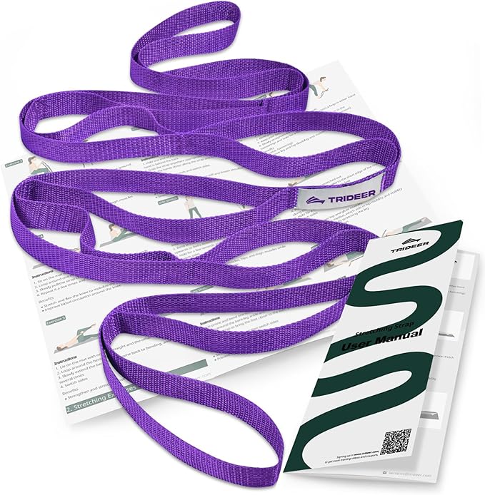 Trideer Stretching Strap Yoga Strap for Physical Therapy, 10 Loops Yoga Straps for Stretching, Non-Elastic Stretch Strap f...