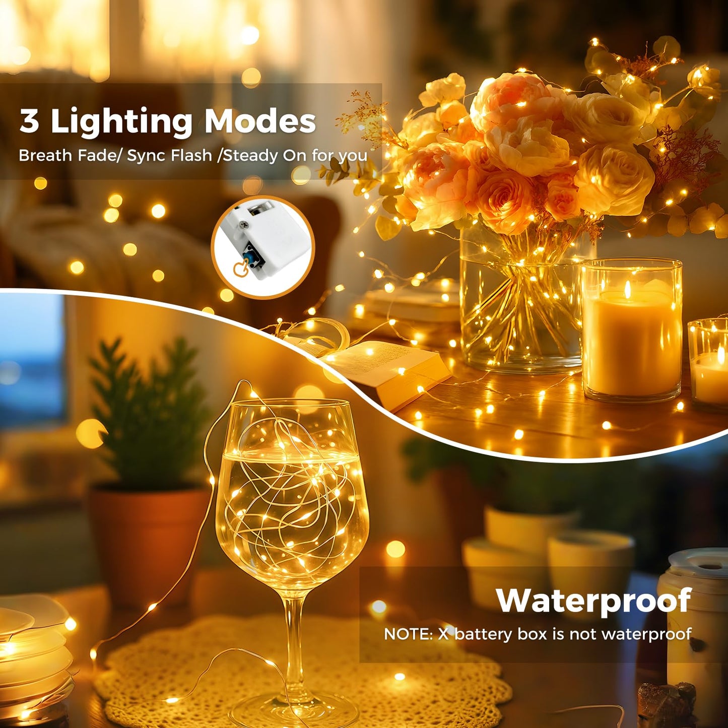 Litogo 6 Pack Fairy Lights, 20 Led Warm White Twinkle Light, 7Ft Waterproof Silver Wire, Battery Operated With Timer For Decor