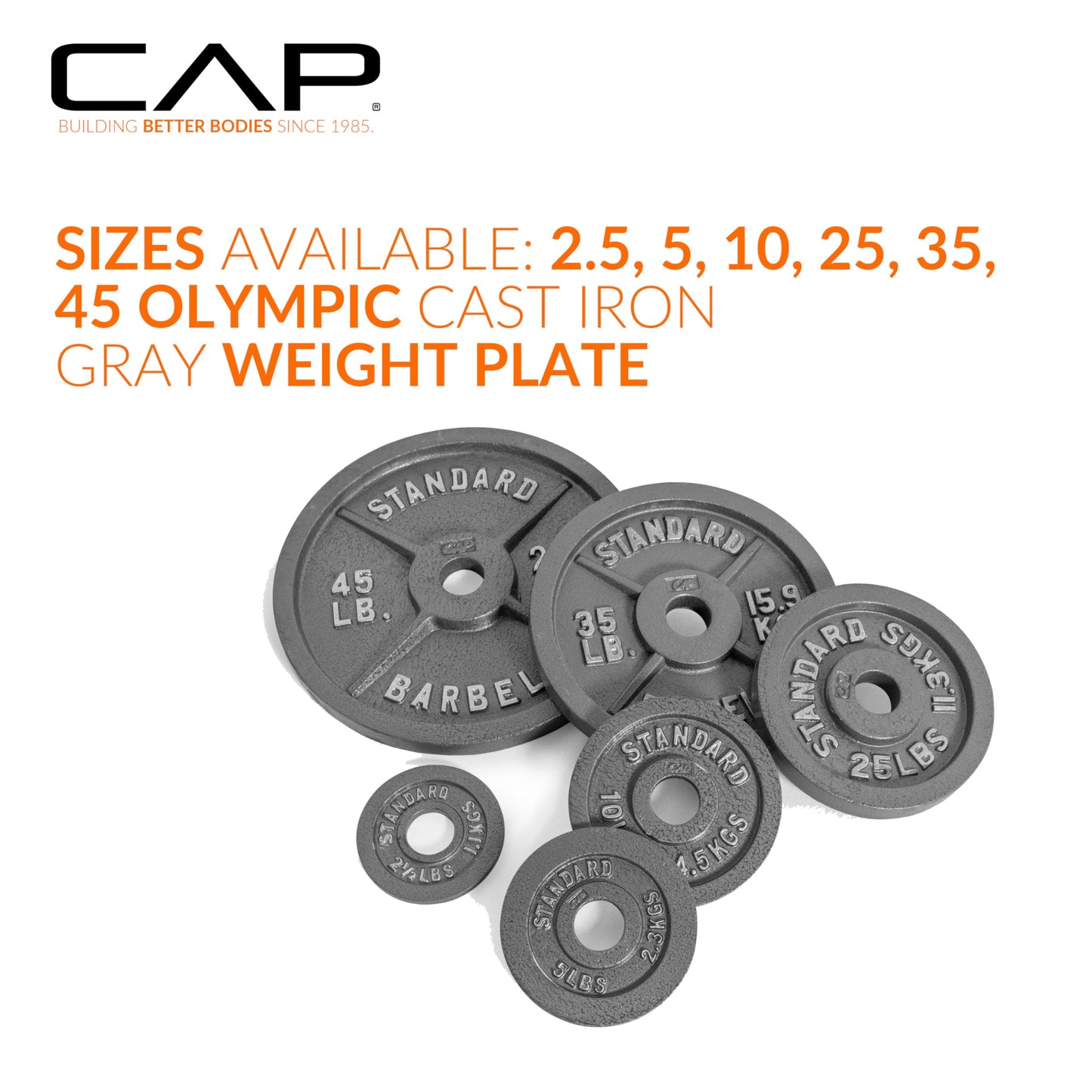 CAP Barbell Olympic 2-Inch Weight Plate, GRAY 10 LBS