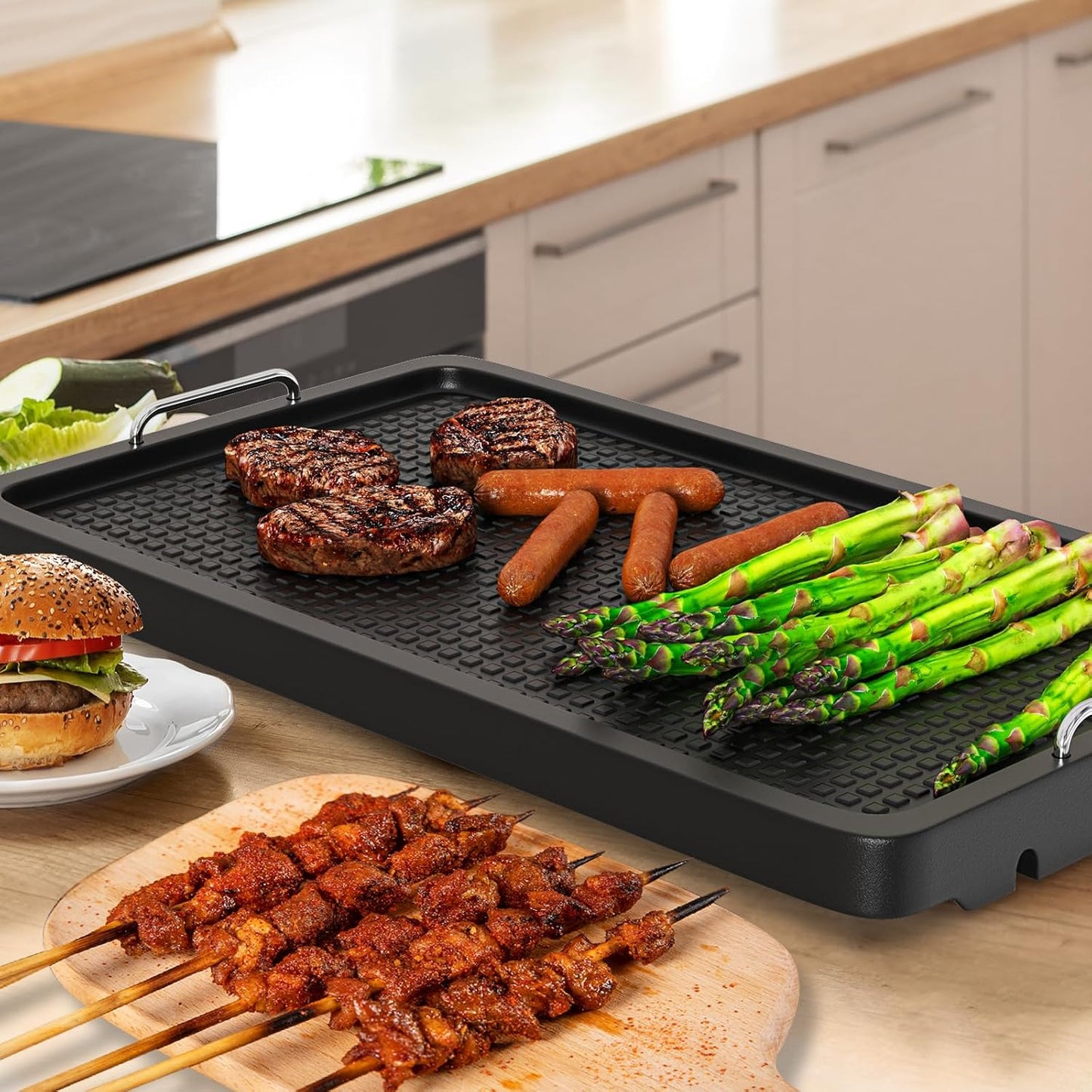 Cast Iron Griddle for Gas Grill Universal, 15" x 8.7" Griddle Pan for Stove Top with Handle, Grill Griddle, Stove Top Griddle for Charcoal/Gas/Electric Grills, Cast Iron Grill Pan for Outdoor/Camping