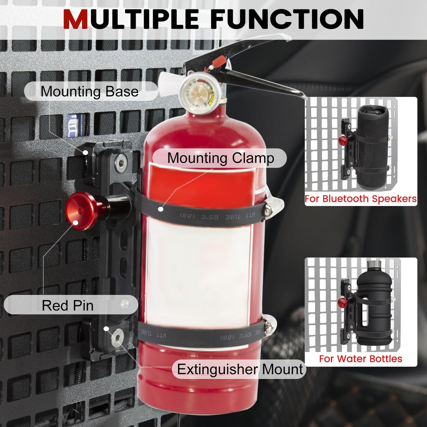 Molle Panel Fire Extinguisher Mount - Tactical Car Quick Release Fire Extinguisher Bracket Accessories Mounting Bracket Kits Fits 1-2 in Slots Holes for Trucks Vehicles Gear Molle Accessories