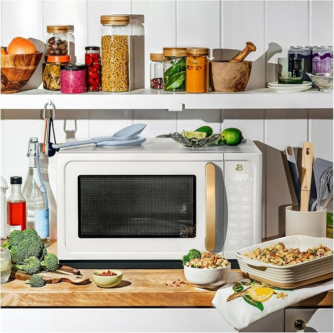 Beautiful 1.1 Cu Ft 1000W Sensor Microwave Oven – Compact Countertop with Smart Sensor Cooking, 10 Power Levels & Easy Clean Interior – Perfect for Quick Meals, Office & Holiday Hosting