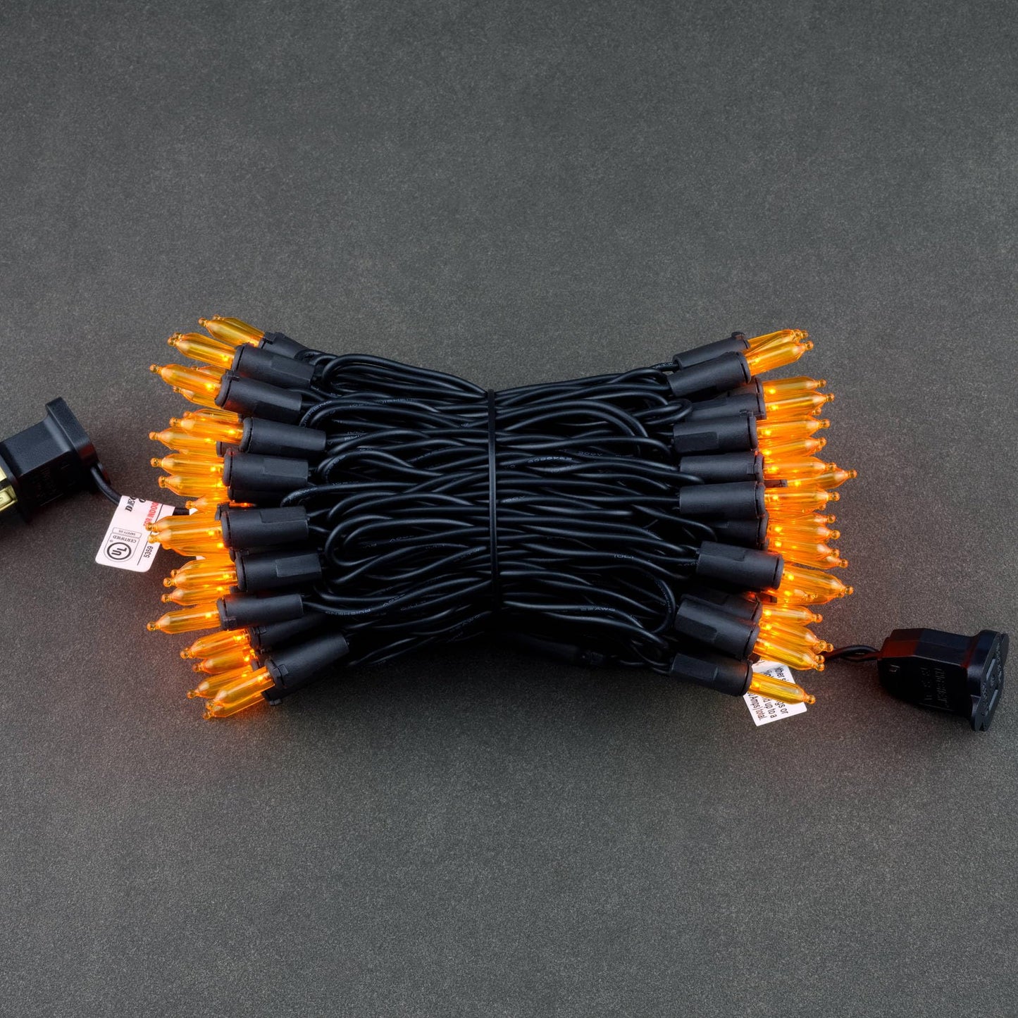 YULETIME Orange LED Christmas String Lights, 33 ft, 100 Count, UL Certified, Black Wire, Model BMD-L-100E/2F