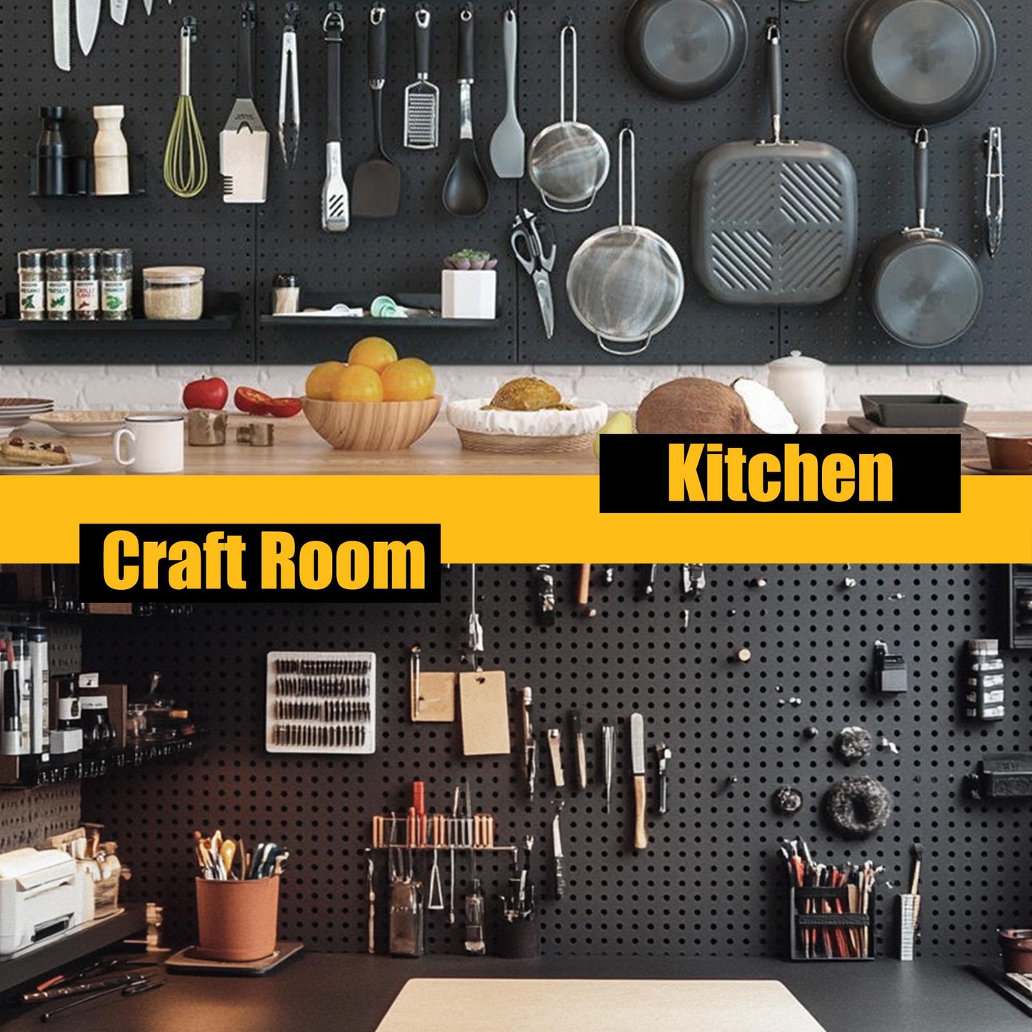 Spampur Peg Board, 4 Pack Metal Pegboard Panels Black Pegboards Wall Organizer, Tools Pegboard Storage System for Workbench, Garage Tool Storage, Office Organization, Wall Home, Craft Room