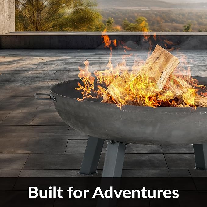Sunnydaze 30-Inch Cast Iron Heavy-Duty Fire Pit for Outside - Wood-Burning Outdoor Fire Pit Bowl with Handles - Steel Finish