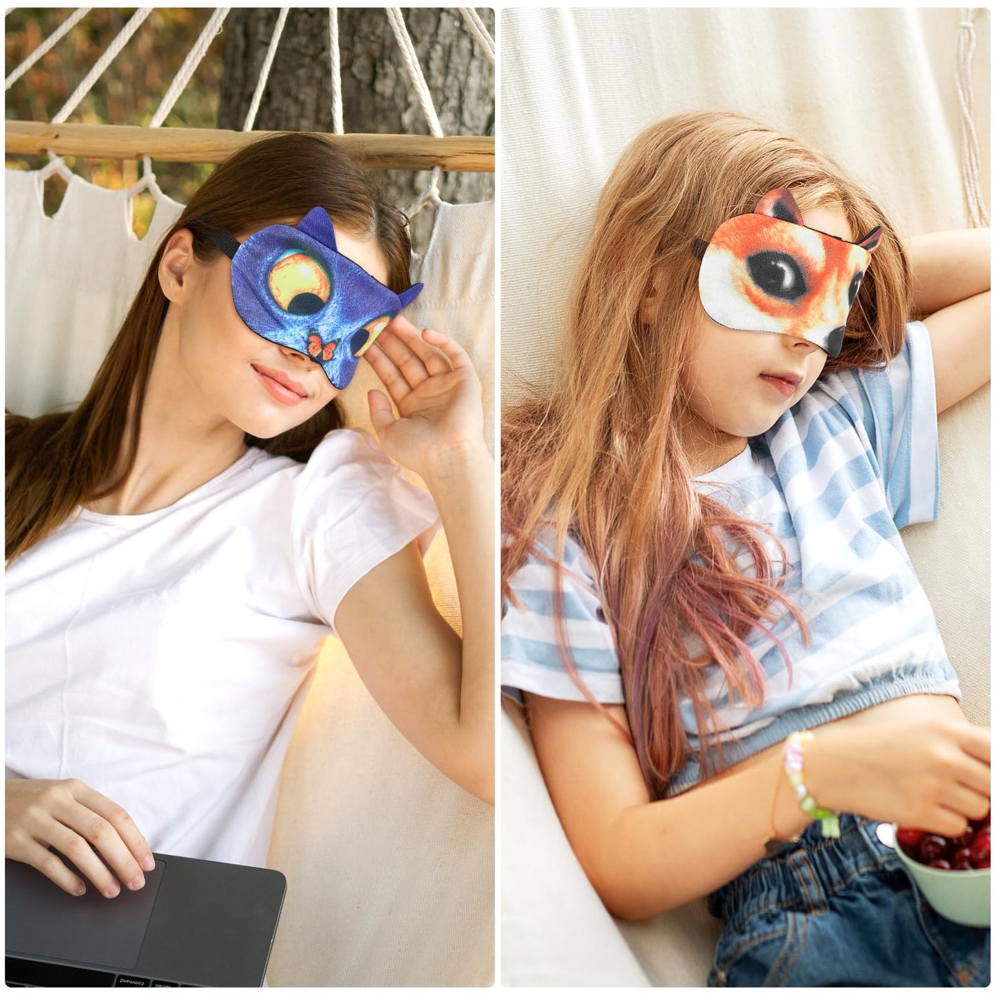 Dimeho 4 Pcs Funny Sleep Mask Cute Animal Blindfolds Soft Adjustable Sleeping Eyeshade Travel Nap Eye Cover for Men Women Plane Game Night Sleeping Cat Dog Pattern