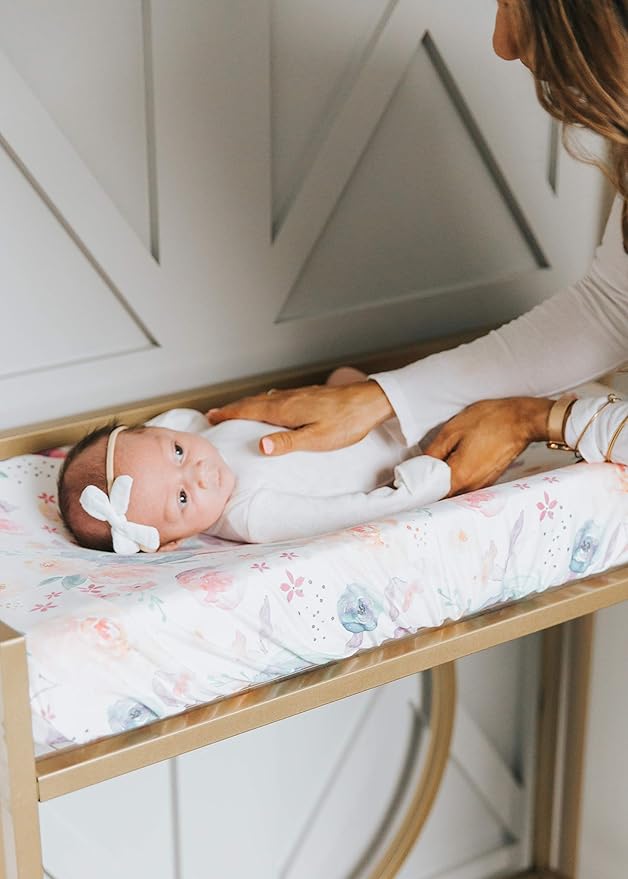 Copper Pearl Premium Knit Changing Pad Cover Soft, Stylish, and Universal Fit for All Standard Diaper Changing Pads, Trendy Design Changing Pad Covers, Bloom
