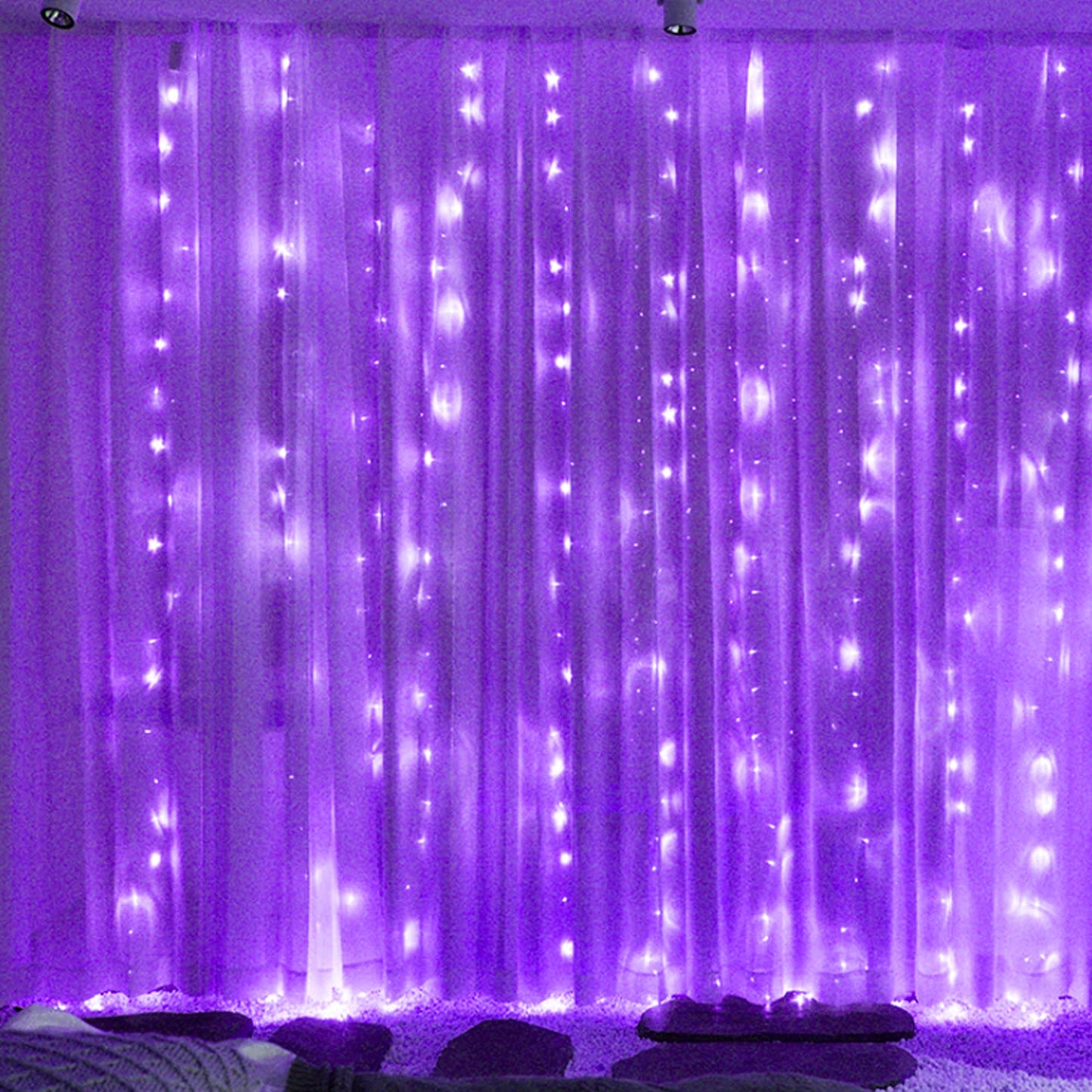 HOME LIGHTING Window Curtain String Lights, 300 LED, 8 Modes, USB Powered, Purple, Model: 78ee47ac-1dca-4f16-9396-269