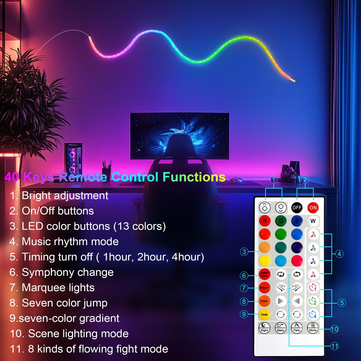 maylit 360 Degree Luminous Reticulate Weave Rope Lights, 16.4ft Addressable ICRGB LED Strip Lights, Music Sync, DIY Design, USB Powered Flexible LED Lights for Gaming Room Living Bedroom Wall Decor
