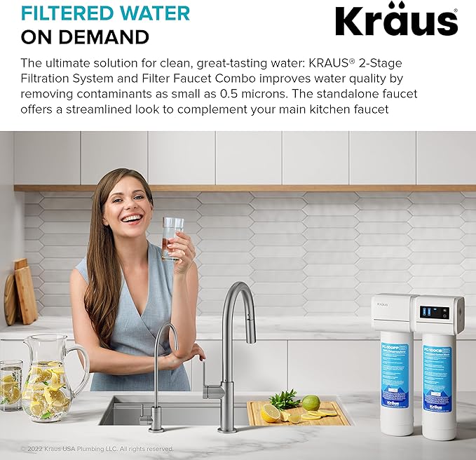KRAUS Purita 2-Stage Under-Sink Filtration System with Single Handle Drinking Water Filter Faucet in Spot-Free Antique Champagne Bronze, FS-1000-FF-104SFACB