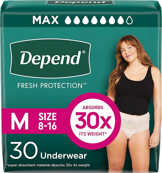 Depend Fresh Protection Adult Diapers, Incontinence & Postpartum Bladder Leak Underwear for Women, Disposable, Maximum, Me...