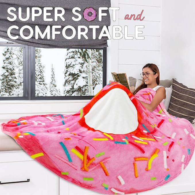 Zulay Premium Soft Flannel Round Pink Glazed Donut Blanket - Adult and Kids - 71 Inches