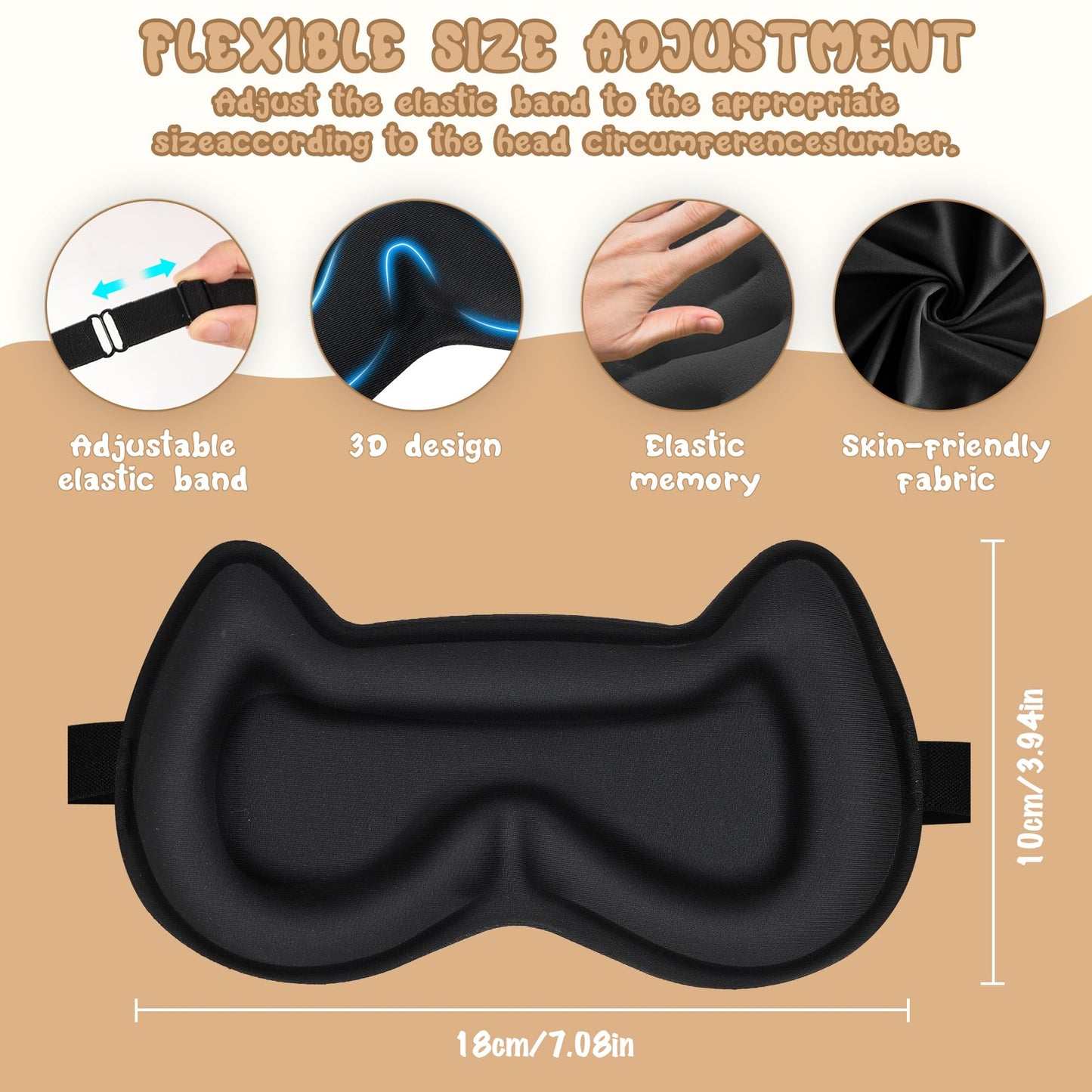 Kids Sleep Mask Eye Mask: 3D Contoured Cup Sleeping Masks, Blindfold with Adjustable Strap, Kids Eye Cover for Boys, Girls, Teens, Pressure-Free with Memory Foam Face Mask for Sleeping (Black)