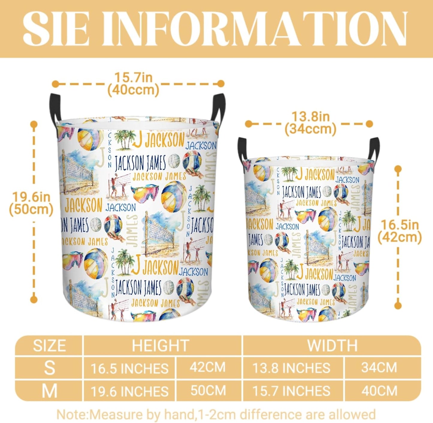 Personalized Volleyball Laundry Basket, Custom Sports Laundry Hamper With Name Gifts For Kids Baby Adults, Collapsible Dirty Clothes Storage Organizer With Handles M 19.6 X 15.7in