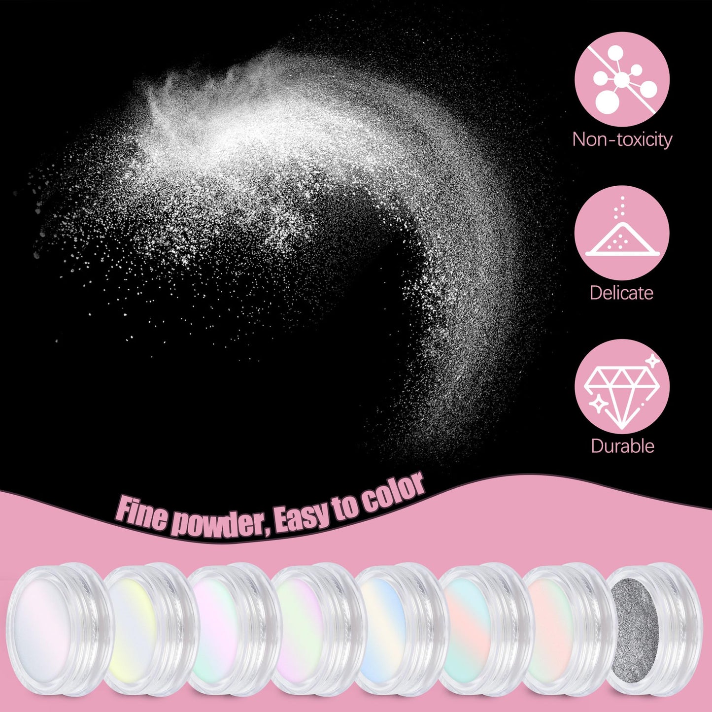 Artdone 8 Jars Chrome Nail Powder Magic White Pearl Kit Mirror Effect Silver Metallic Holographic Dip Nail Powder Decoration Iridescent Aurora Mermaid Pigment