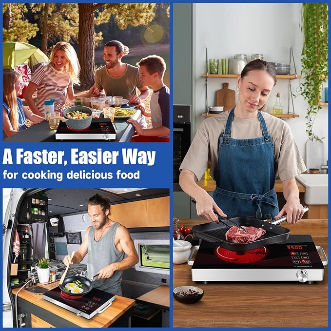 Electric Hot Plate Single Burner for Cooking, Portable Countertop Free Standing Stove Single Burner, 2200 watts Glass Ceramic Cooktop with Timer…