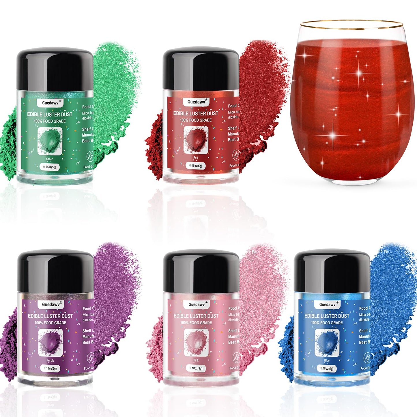 5 Colors Edible Glitter Set, Edible Glitter for Drinks, Luster Dust Shimmer Powder for Christmas Baking, Cakes, Cocktails, Bever