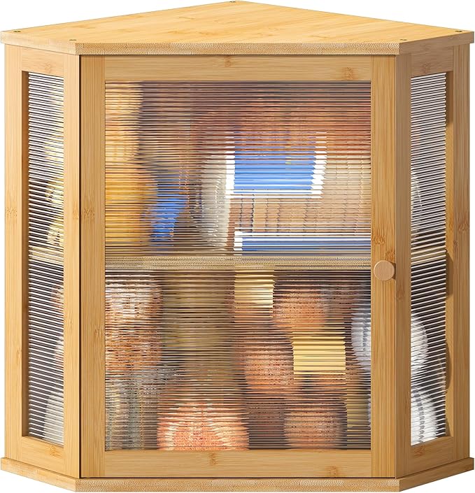 BMOSU Corner Bread Box for Kitchen Countertop Double Layer Bamboo Wooden Bread box Large Capacity Bread Storage Bin(Natural, Extra Large)