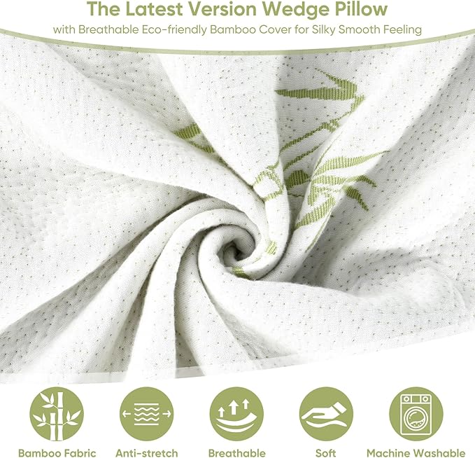 Bed Wedge Pillow with Memory Foam Top 12" Triangle Wedge Pillow for Sleeping Acid Reflux After Surgery Heartburn Snore Back Leg Knee Pain, Soft & Comfortable, Breathable & Durable Cover - Beige