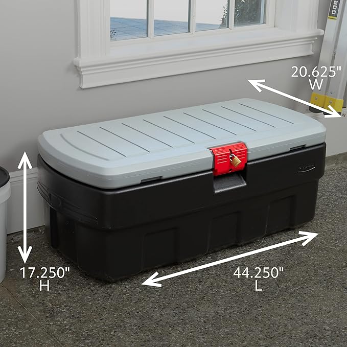 Rubbermaid 48 Gallon Black Action Packer Lockable Latch Indoor and Outdoor Storage Box Container for Home, Garage, Backyard, Single