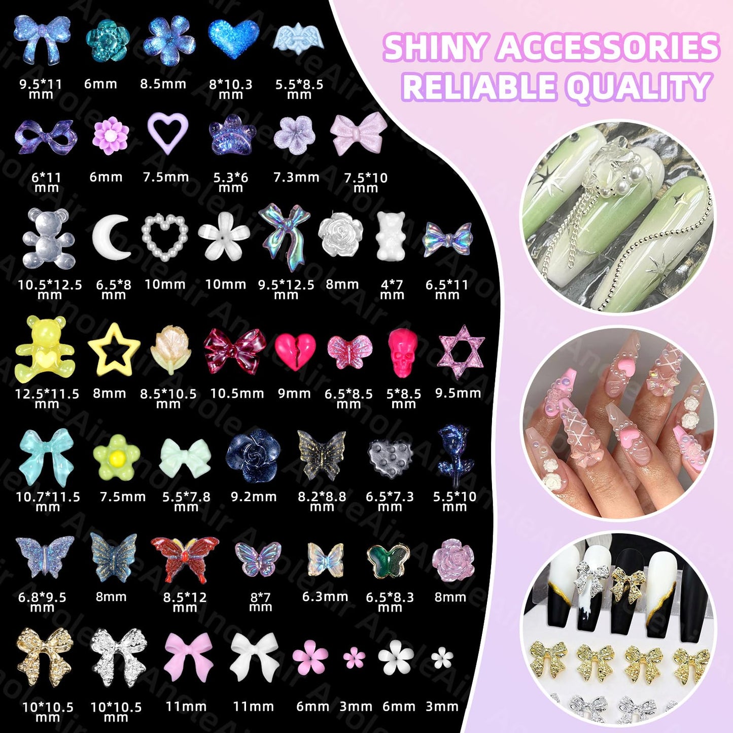 Assorted Nail Charms Kit, 3D Nail Charms and Flatback Pearls Gems Set, Gold Silver Nail Bows, Flower Butterfly Bows 3D Asssorted