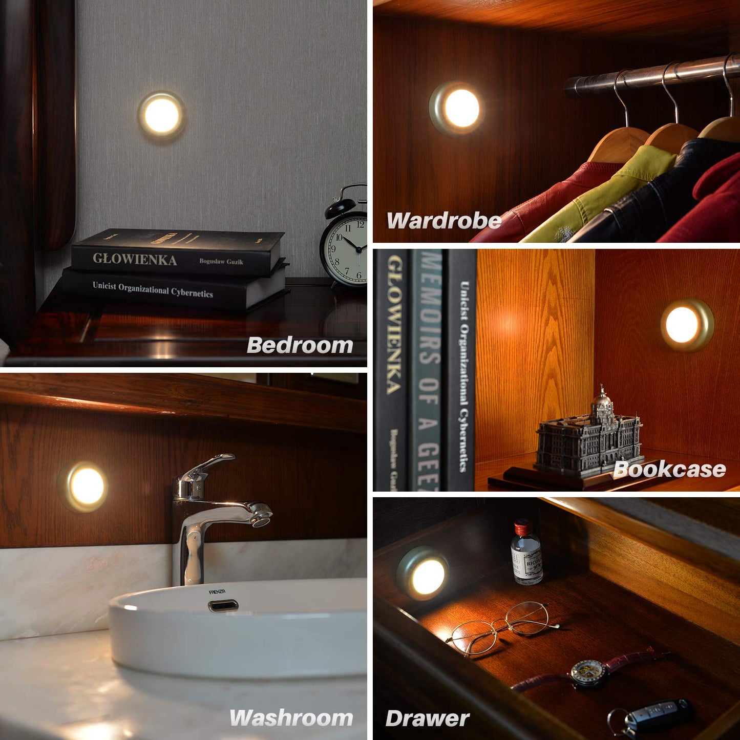 Star-Spangled 5 Pack Push Tap Lights, Led Touch Puck Lights, Golden Warm White, Battery Operated, Model Us-8016-Ye5-G