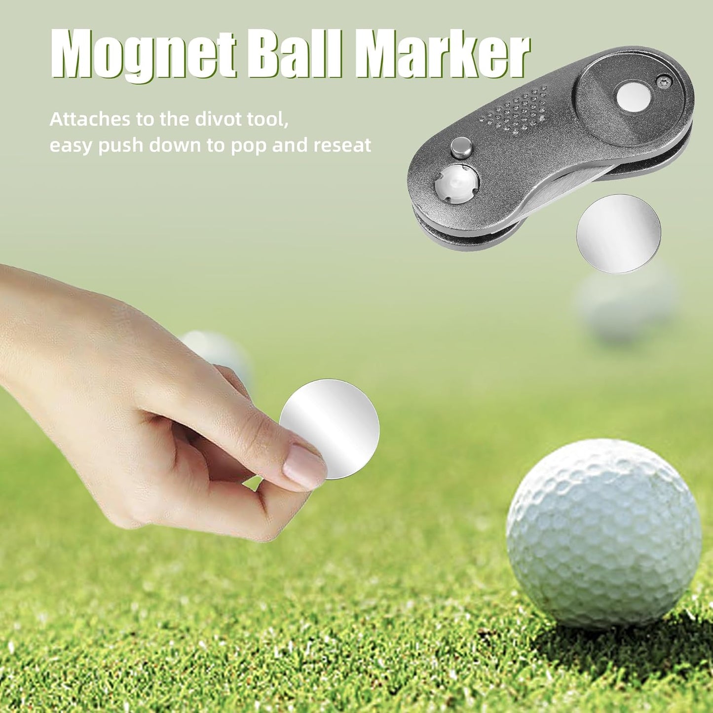 Mile High Life Golf Divot Repair Tool, All Metal Foldable Divot Tool with Pop-up Button & Magnetic Ball Marker