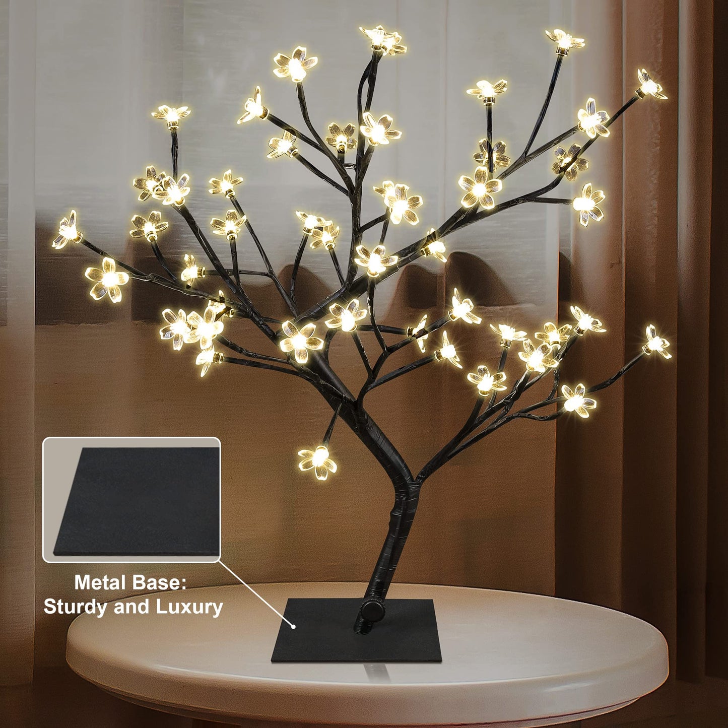 Lightshare 18 Cherry Blossom Bonsai Tree With 48 Led Warm White Lights, Metal Base, Model Zxtsd-Ww, Ideal Night Light & Home Gift