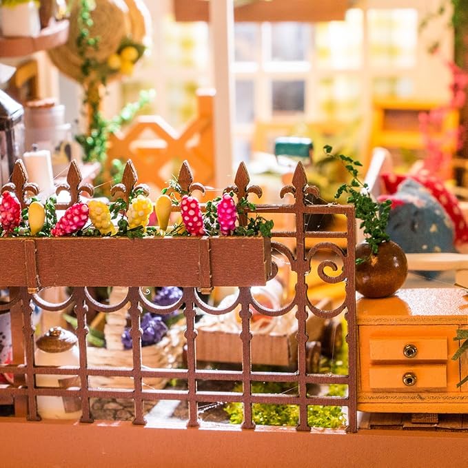 ROBOTIME DIY Miniature Dollhouse Kit Garden House with Furniture Sets Best Birthday Gifts for Adults