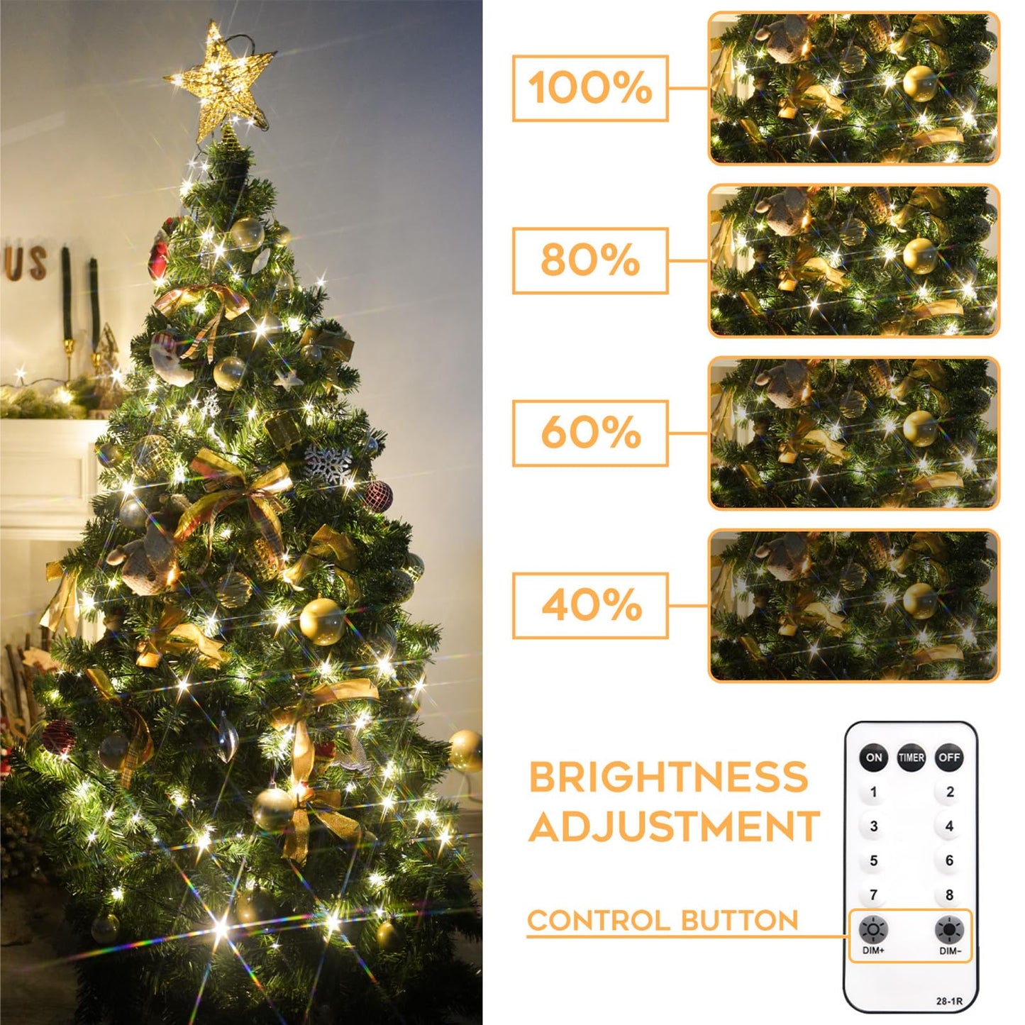 suddus 300 LED Christmas String Lights - Warm White, 99ft Connectable, Indoor/Outdoor, Model SDWW-300DM