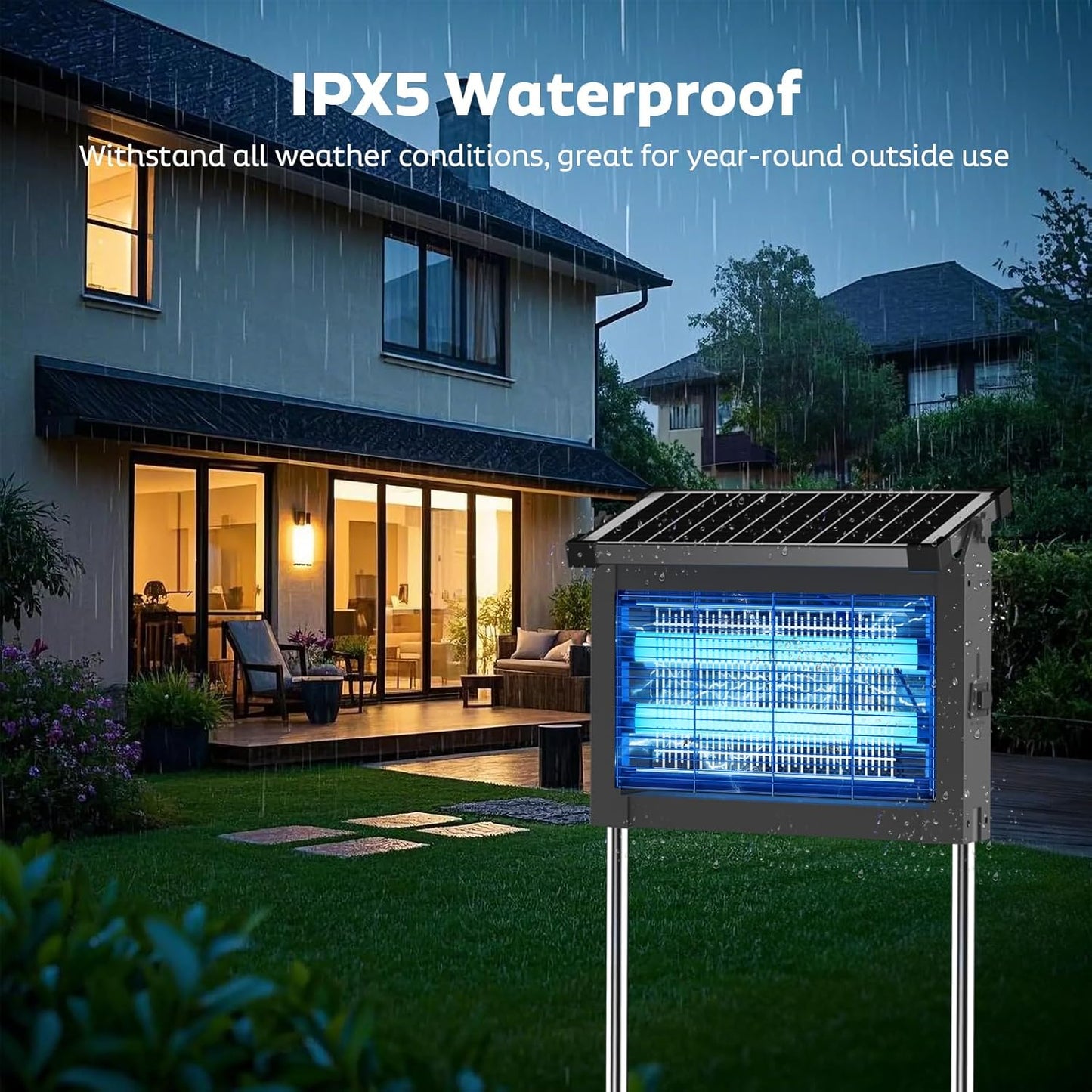 Solar Bug Zapper Outdoor, Mosquito Zapper Waterproof Electric Fly Zapper Rechargeable Mosquito Killer Lamp with 10W Solar Panel, 4500V Cordless Fly Trap for Backyard, Patio, Garden, RV, Camping