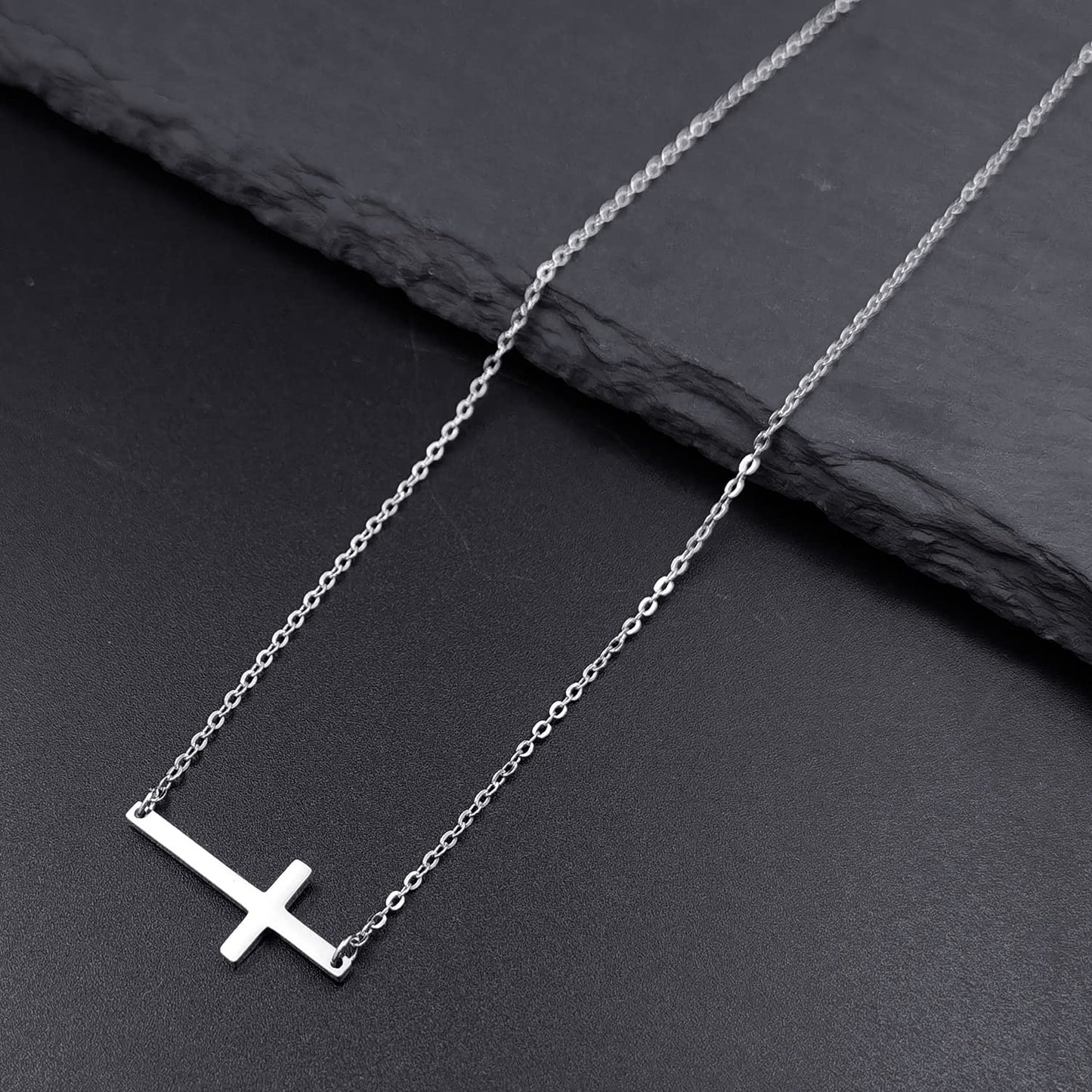 XOYOYZU Tiny Cross Pendant Necklace for Women Simple Cross Necklaces Mothers Day Birthday Gifts for Women (Transverse cross)