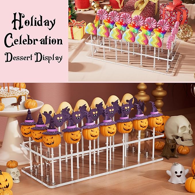 Goabroa Cake Pop Stand, 21 Holes Clear Acrylic Cakepops Display Stand, Transparent Cake pop Holder for Cake pop Sticks Under 0.2 inch (5mm) Diameter