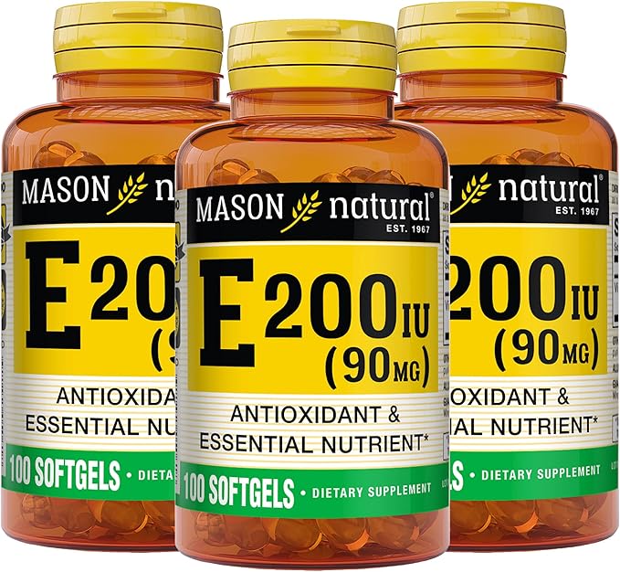 MASON NATURAL Vitamin E 90 mg (200 IU) - Antioxidant and Essential Nutrient, Healthy Immune System, Skin and Eyes, Whole Body Supplement, 100 Softgels (Pack of 3)