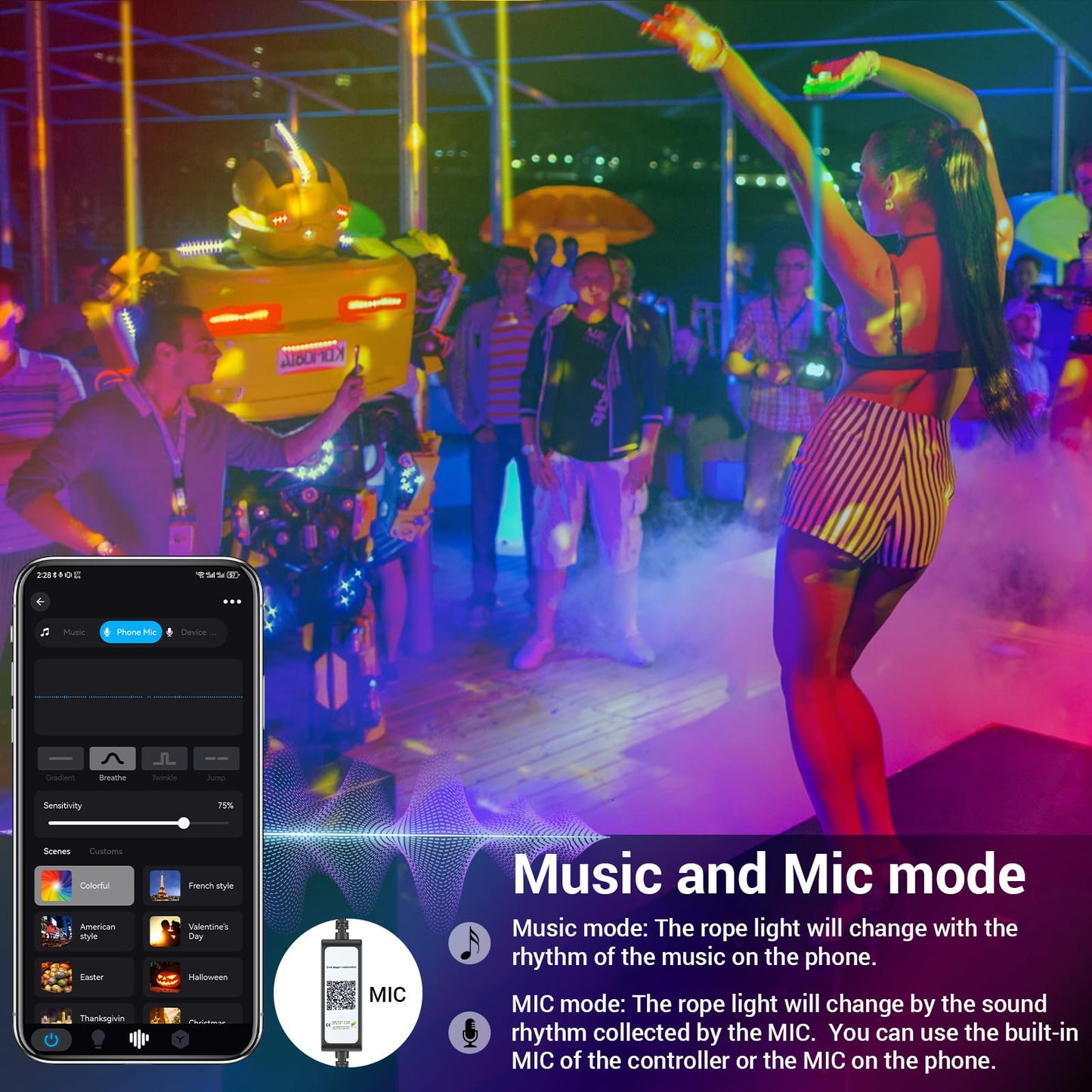 HotMoon Smart LED Outdoor Rope Light 52.5ft RGB Music Sync App Control IP65 Model NTS50-RGB-US-F