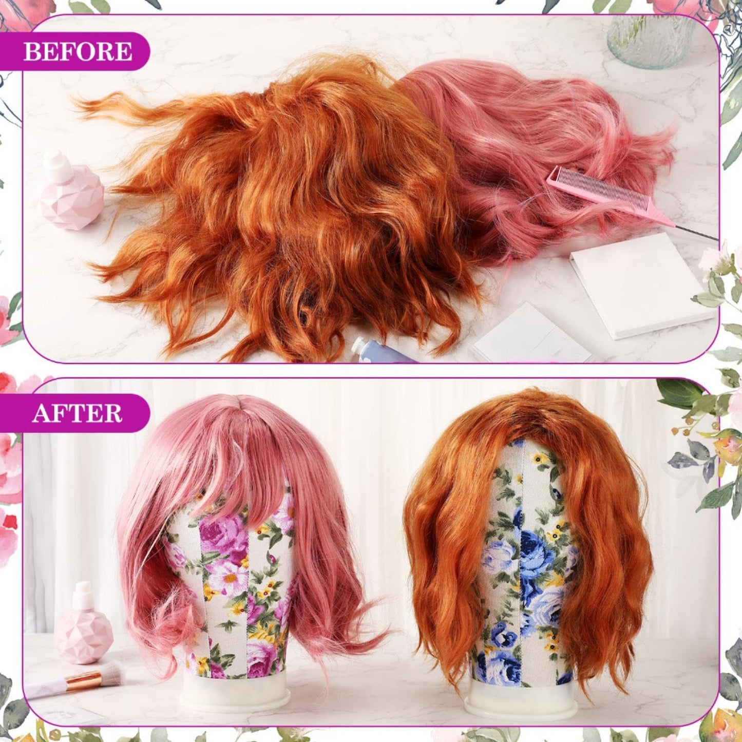 DoubleFill 2-Piece Mannequin Heads for Wigs - 22 Inch Canvas Wig Heads with Mount Hole Pins & 2 C Clamp Stand Holder for Lace Wi